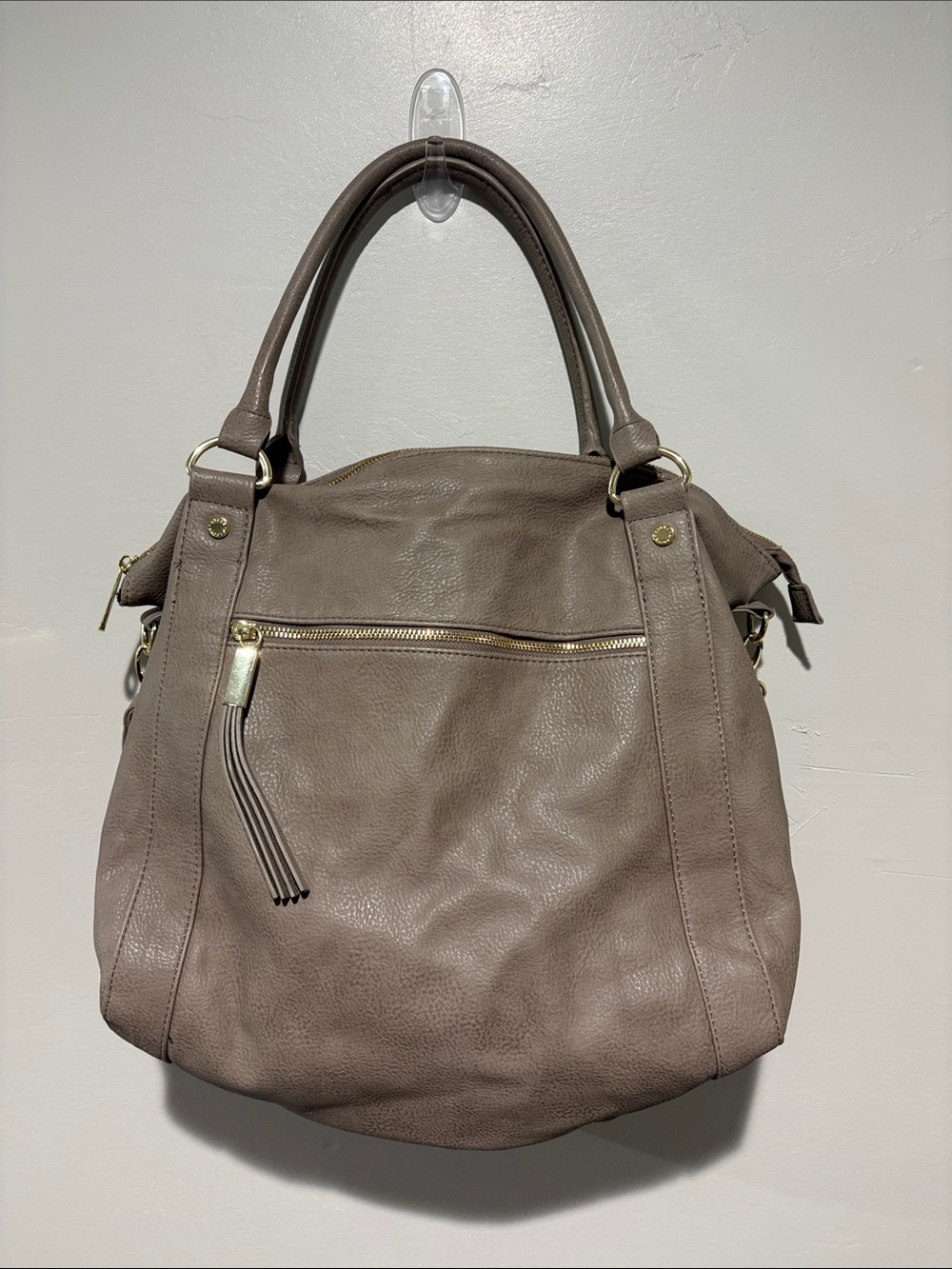 Steve Madden Taupe Slouchy Hobo Shoulder Bag Tote Gold Hardware